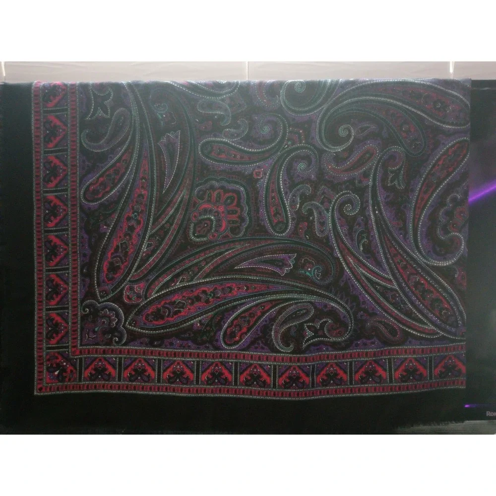 Vintage Nora Ricci Italian Paisley Wool Shawl – Oversized 46x92 Wrap, Jewel Tone
